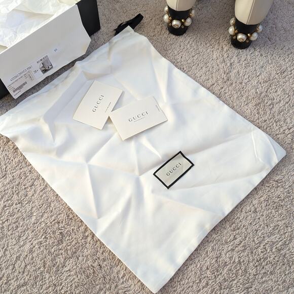 Gucci Marmont White Leather Logo Pearl Heel Embellished Ankle Boots, size US 8.5 - Picture 10 of 11